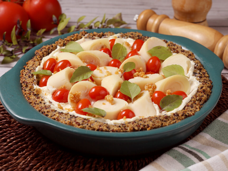 receita de torta de quinoa com palmito e cream cheese