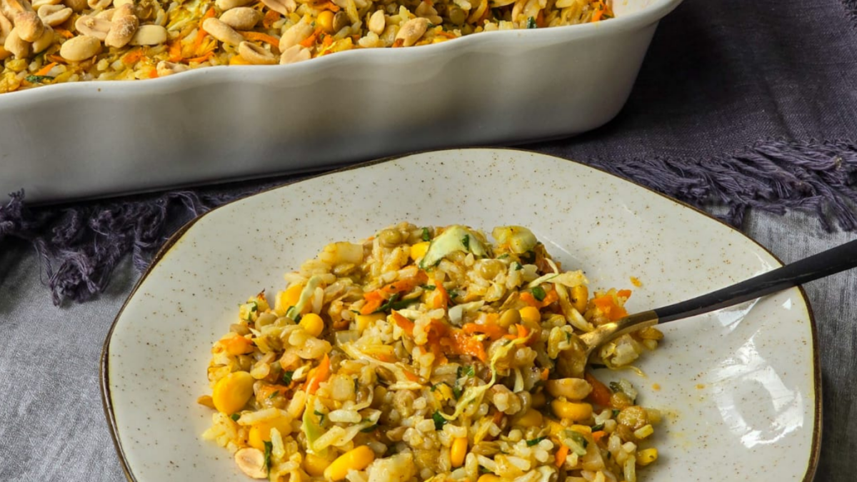 receita de assado de arroz com lentilhas