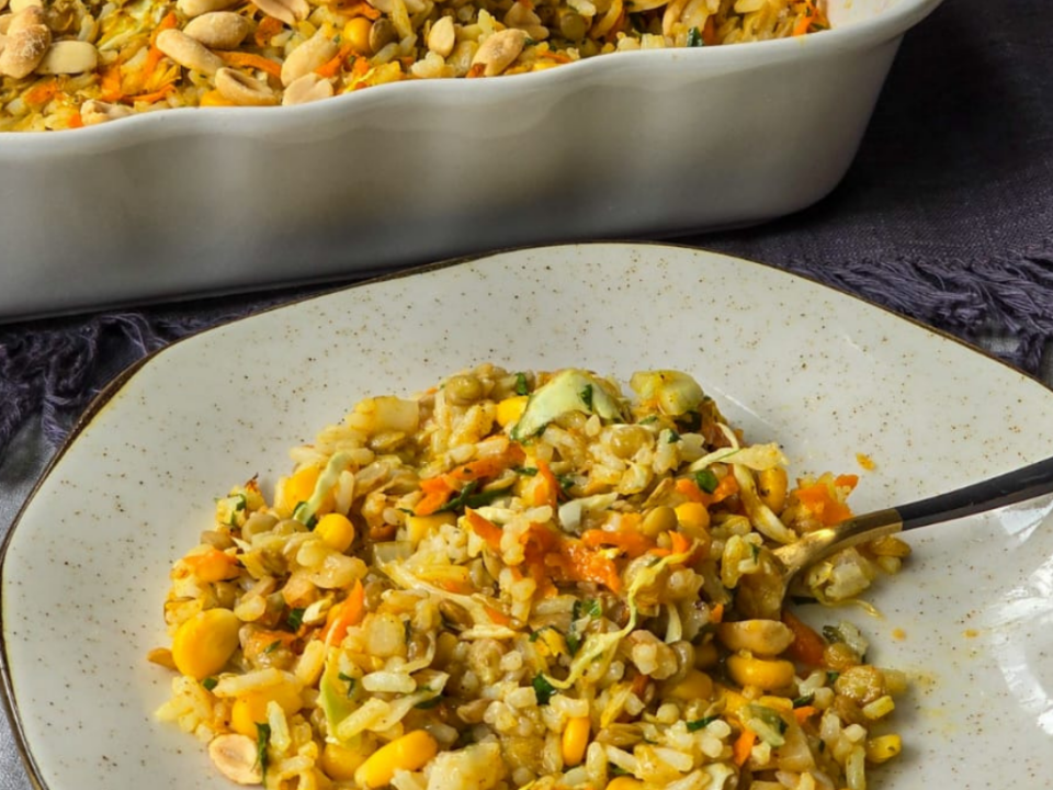 receita de assado de arroz com lentilhas