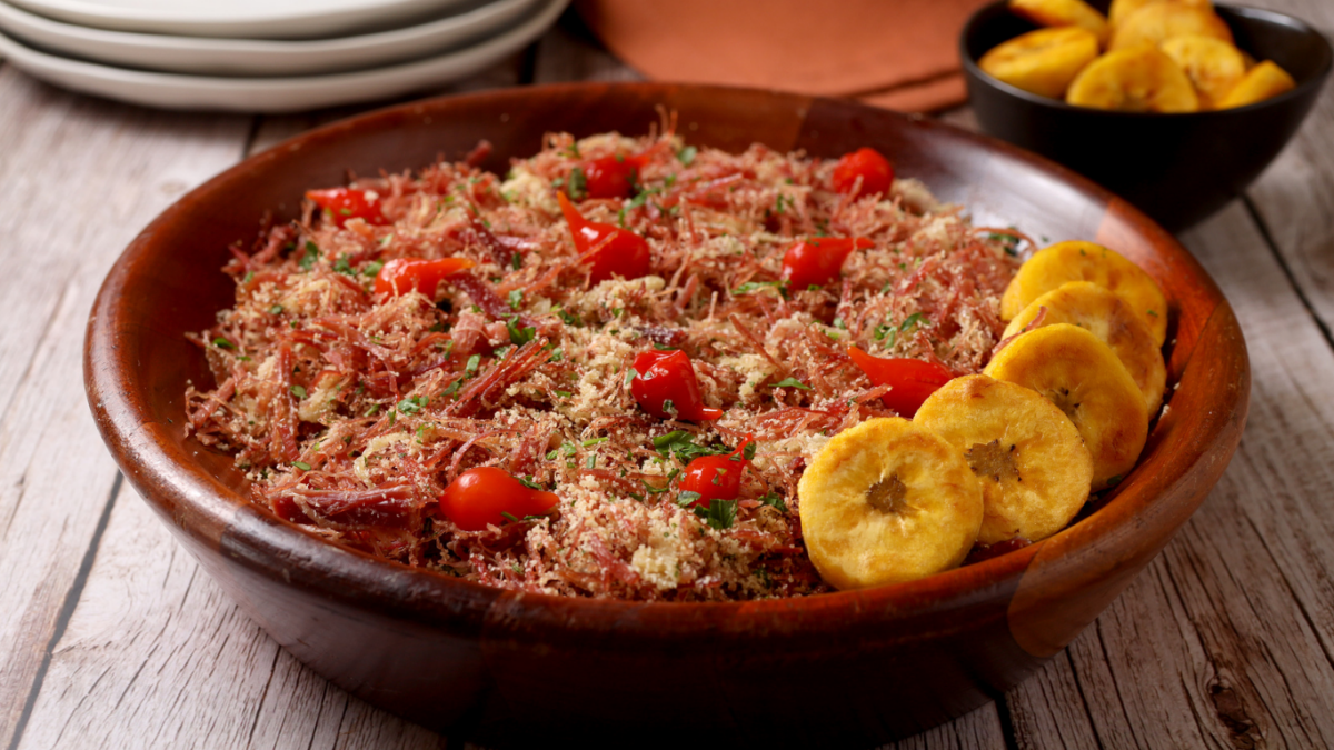 receita de paçoca de carne seca e banana da terra