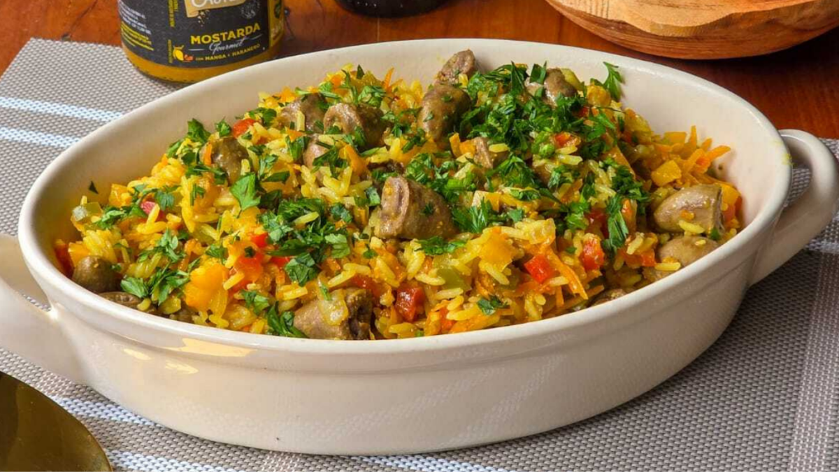 receita de arroz com coração de frango