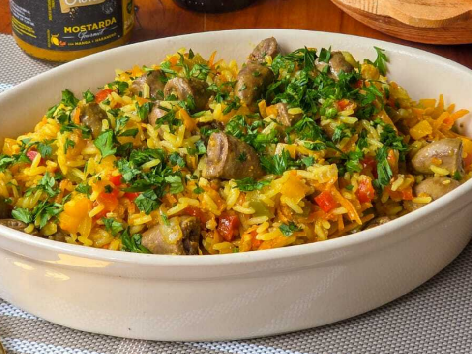 receita de arroz com coração de frango