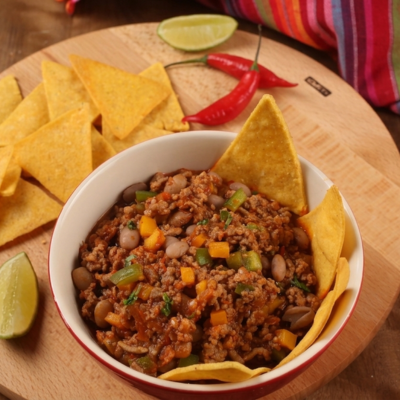 receita de chilli com carne e tacos
