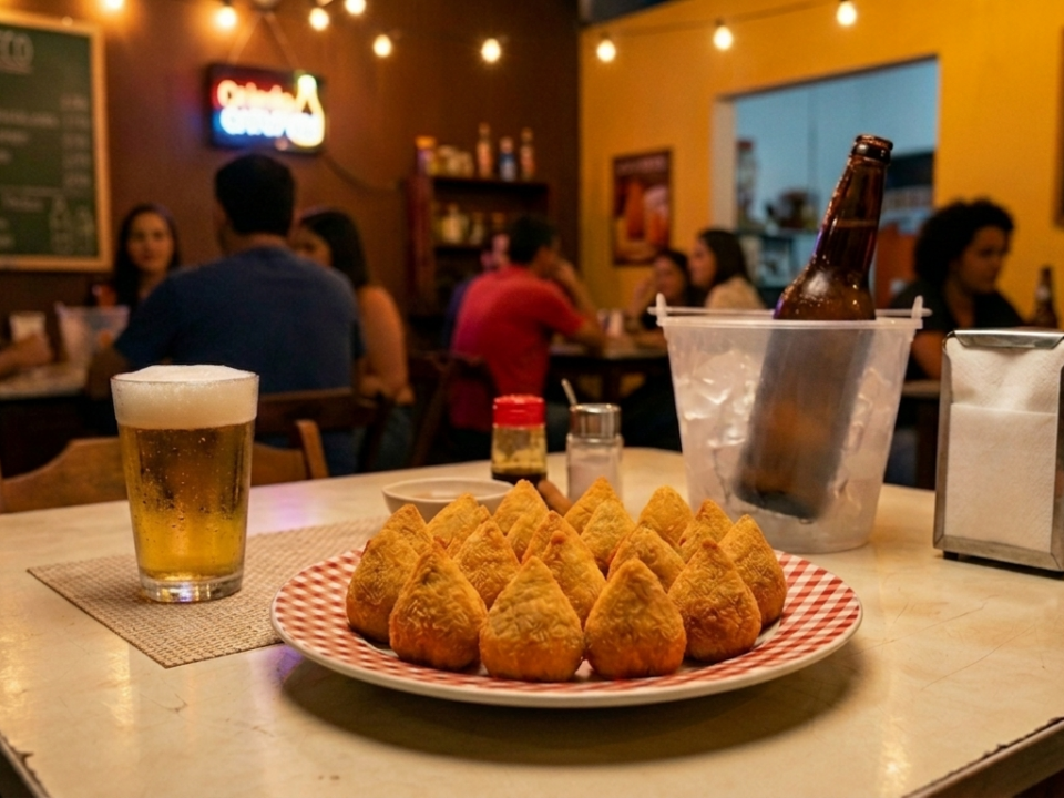 Coxinhas douradas e crocantes em bandeja, representando o clássico salgado brasileiro