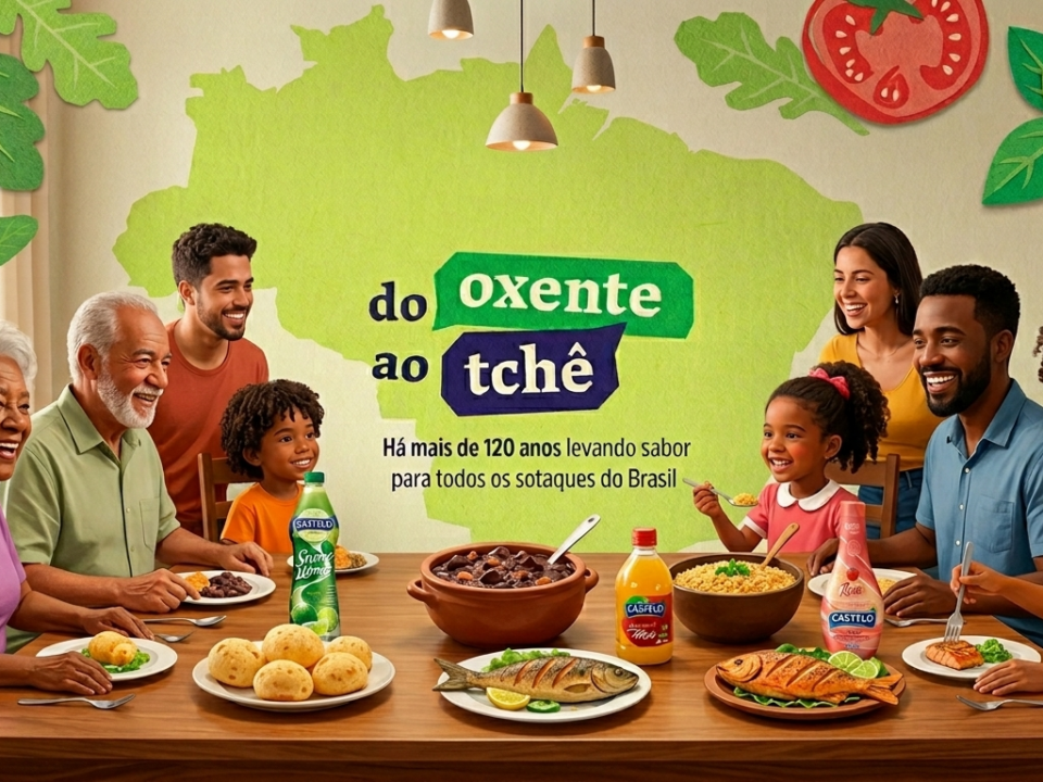 Mesa com pratos típicos das cinco regiões do Brasil, celebrando a diversidade gastronômica com produtos Castelo