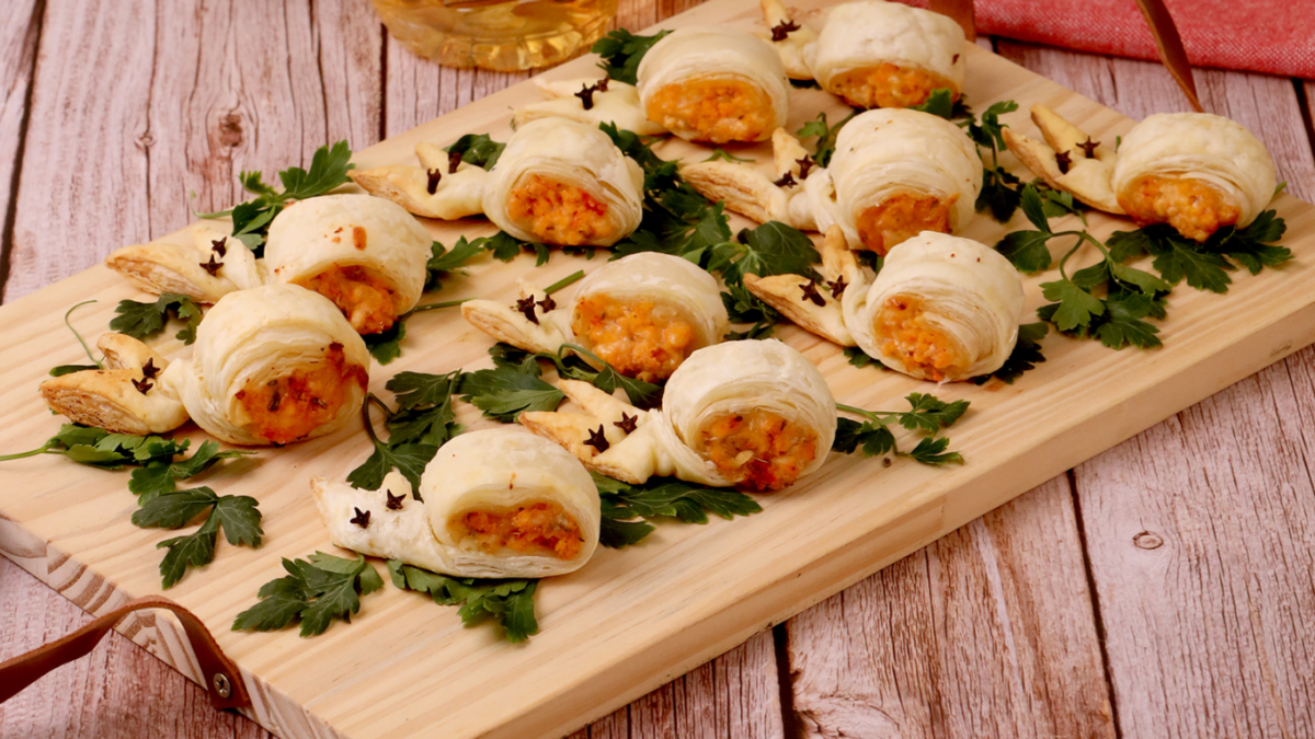 receita de caracois de folhados de frango com queijo